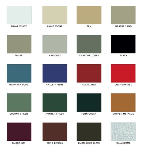 Metal Building Colors and Color Chart 